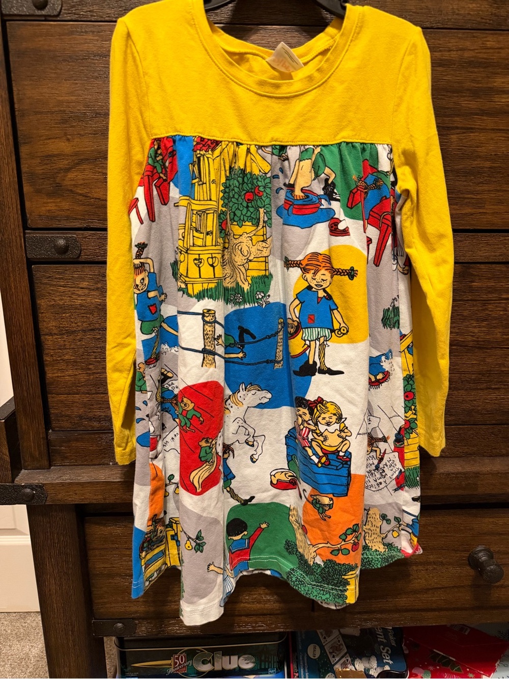 Pippi Kids Long-Sleeve Yellow Patchwork Storybook Dress